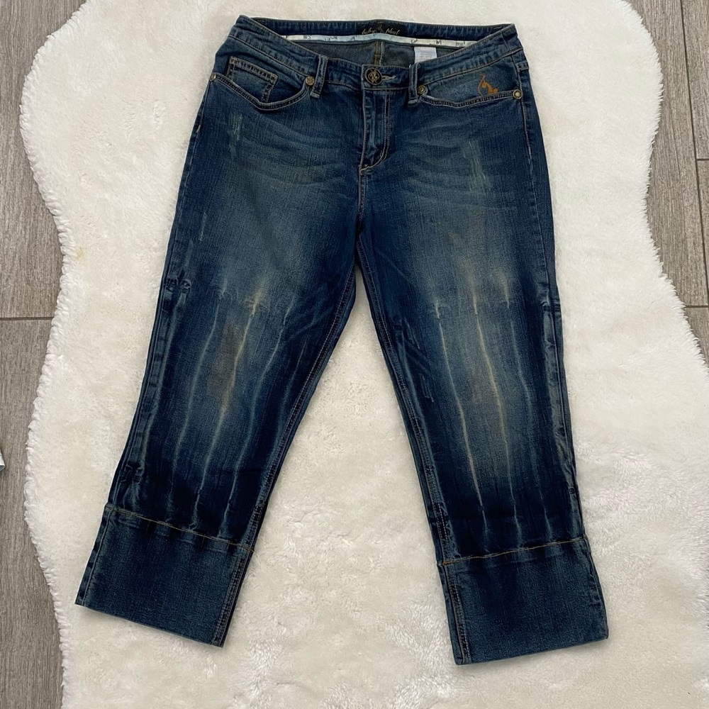 Baby Phat capri medium wash tie die distressed jeans size 11 Y2K